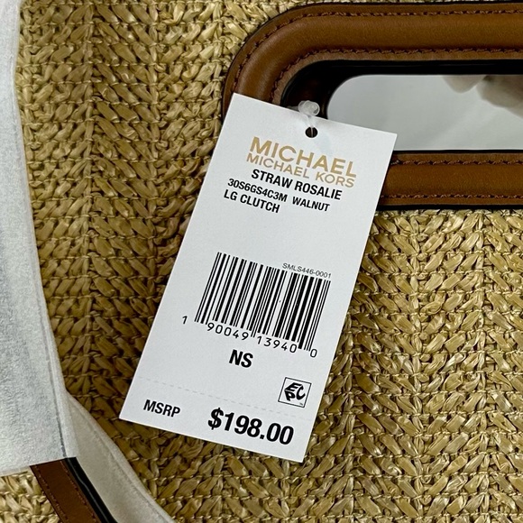 NWT Michael Kors Rosalie Clutch, Straw & Walnut Leather - Picture 6 of 6